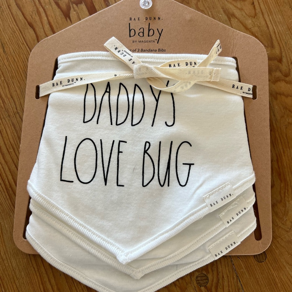 Rae Dunn White and Black Bibs Daddy's Love Bug